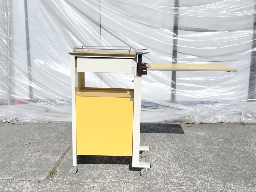 Retro Yellow Rolling Kitchen Cart with Fold-Out Table Extension