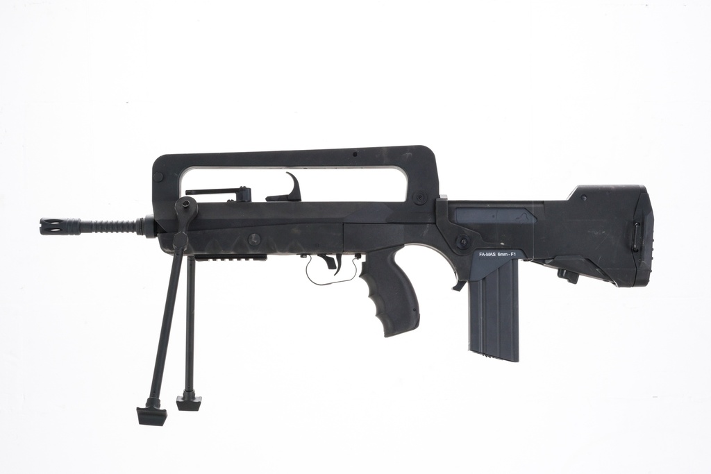 Futuristic Black Bullpup Rifle with Foldable Bipod