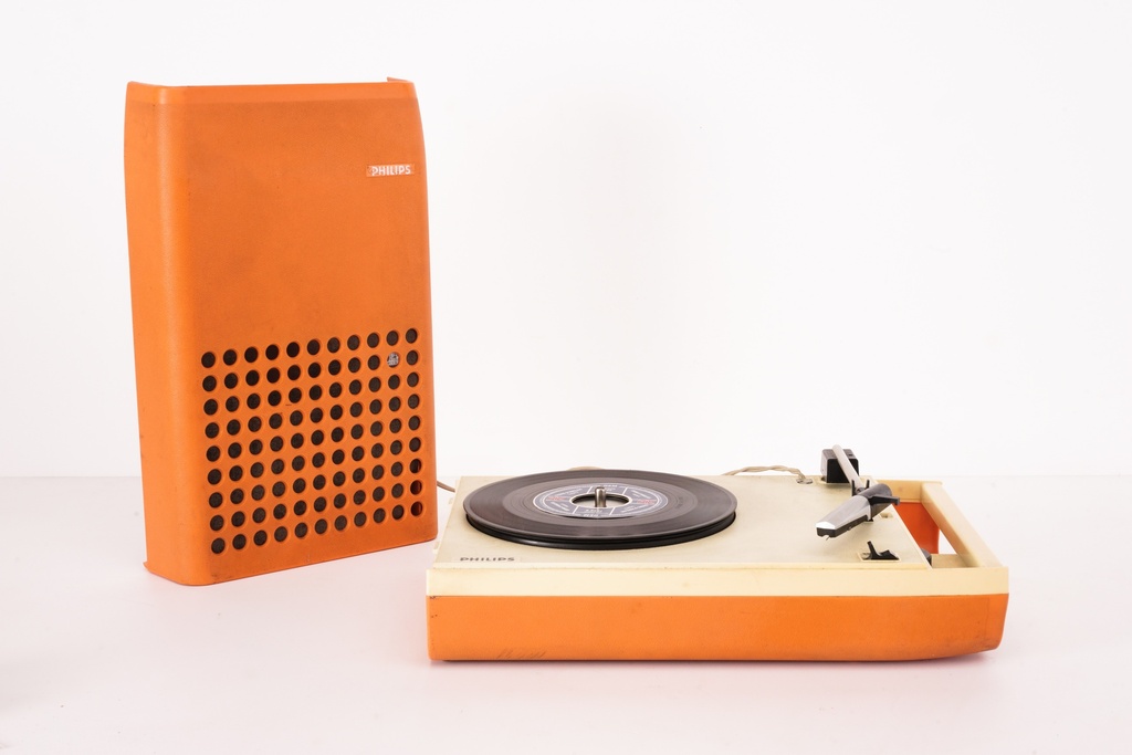 Retro Orange Portable Record Player with Speaker