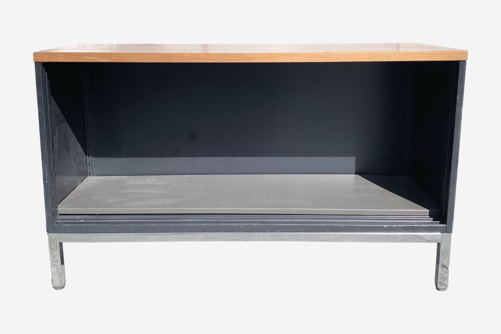 Industrial Black Metal Storage Cabinet with Wooden Top