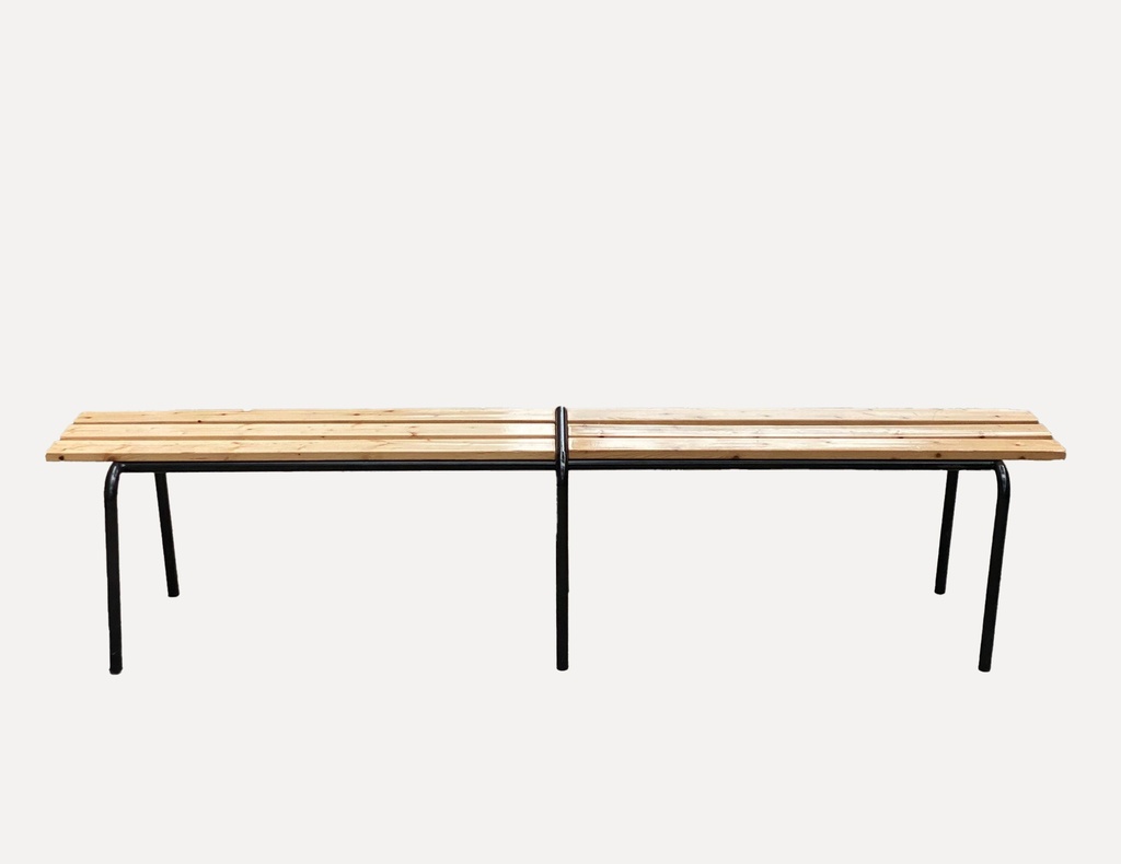 Industrial Wooden Slat Bench with Metal Frame