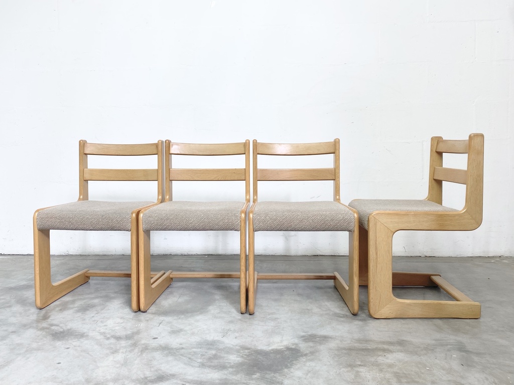 Mid-Century Modern Oak Cantilever Dining Chairs
