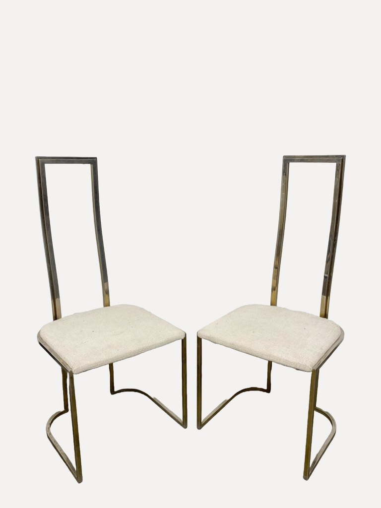 Vintage Modern Brass Dining Chairs with Upholstered Seats