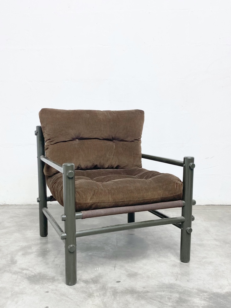 Vintage Brown Corduroy Lounge Chair with Metal Frame