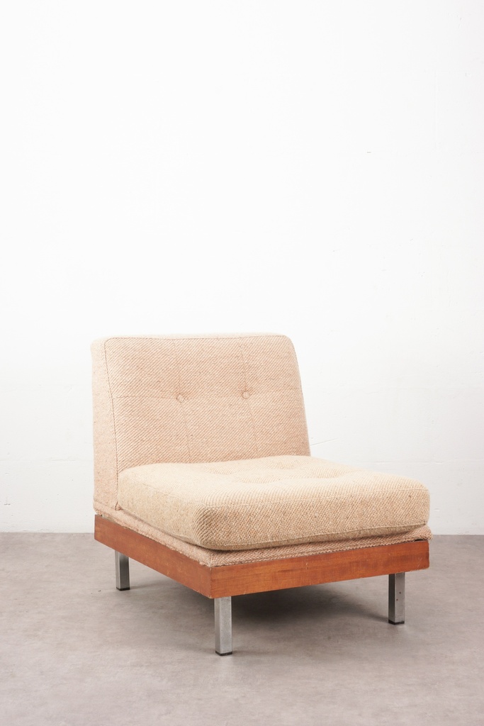 Mid-Century Modern Tufted Armless Chair with Wood Base and Metal Legs