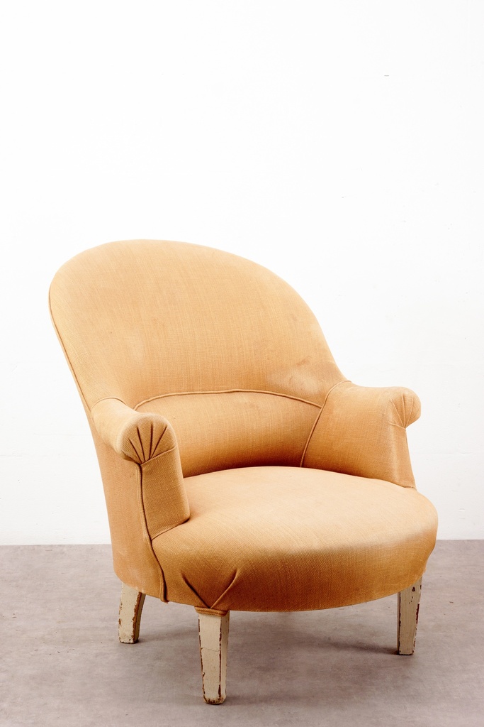 Vintage Mustard Upholstered Armchair with Distressed Legs