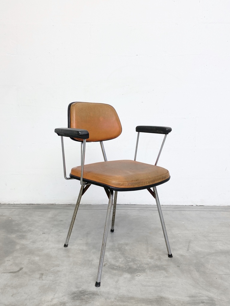 Mid-Century Industrial Armchair with Distressed Vinyl Seat