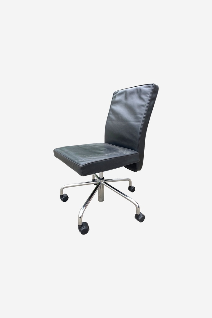 Modern Black Leather Office Chair with Chrome Base