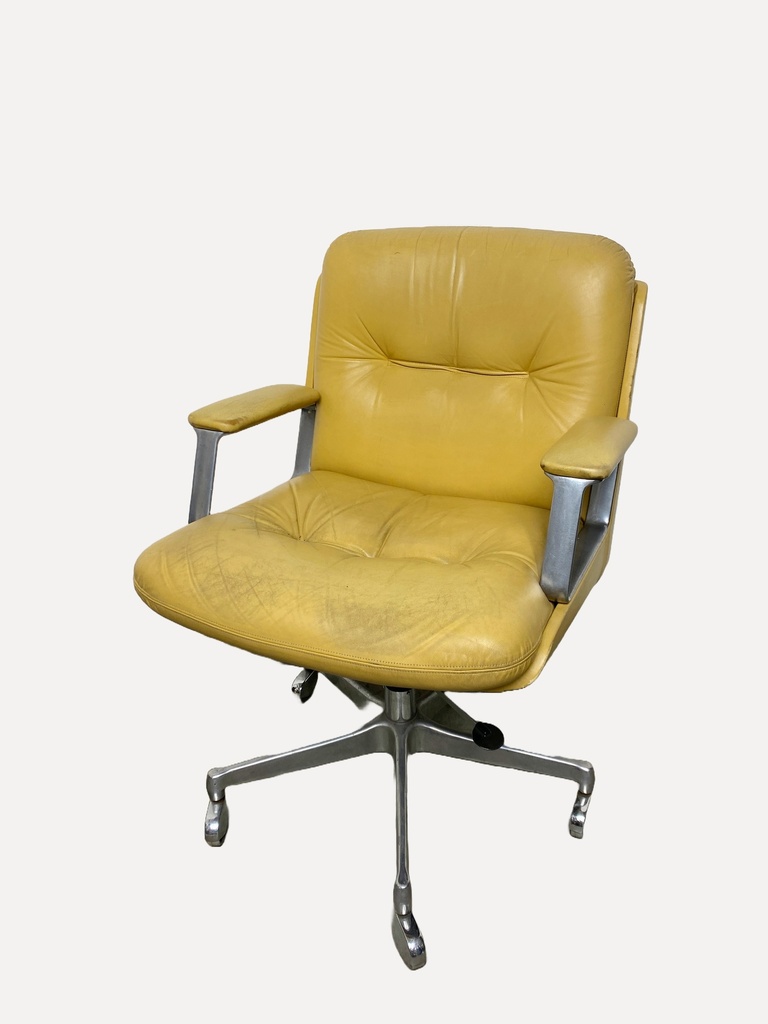 Vintage Mustard Yellow Leather Office Chair with Aluminum Base