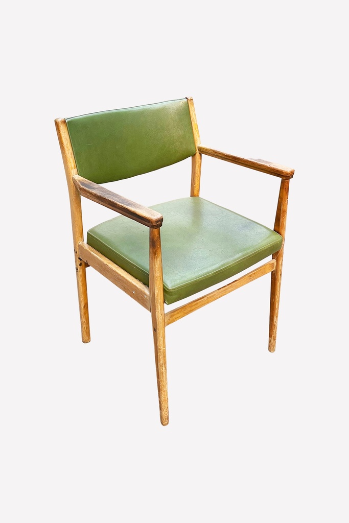 Mid-Century Green Vinyl and Wood Armchair