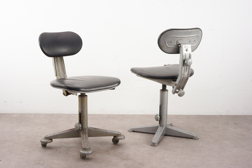 Industrial Adjustable Metal Chairs with Black Cushioned Seats