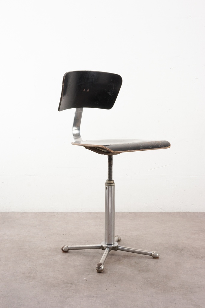 Vintage Industrial Swivel Office Chair with Black Seat