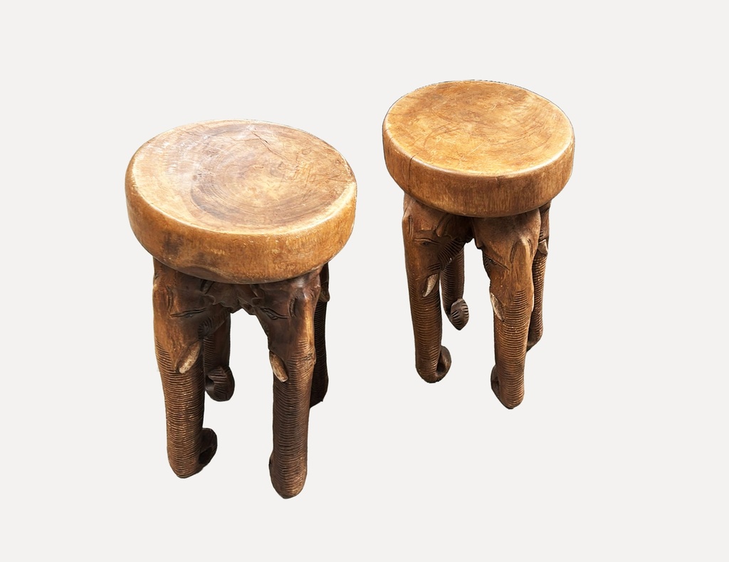 Hand-Carved Elephant Wooden Stools