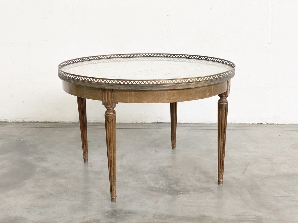 Antique Marble-Top Coffee Table with Brass Gallery Trim