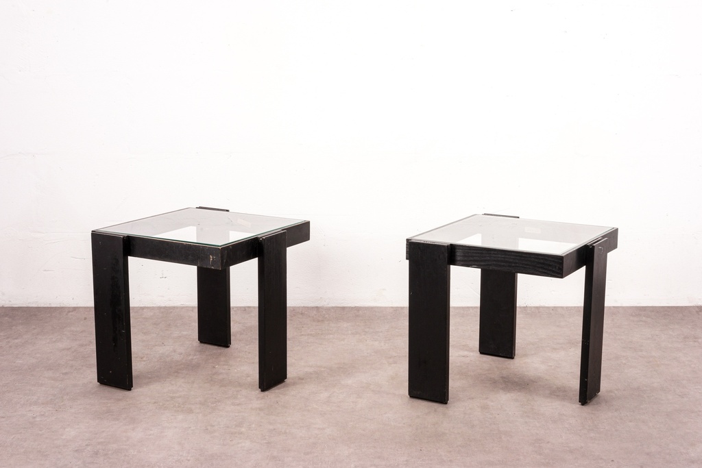 Pair of Modern Black Wood and Glass Side Tables