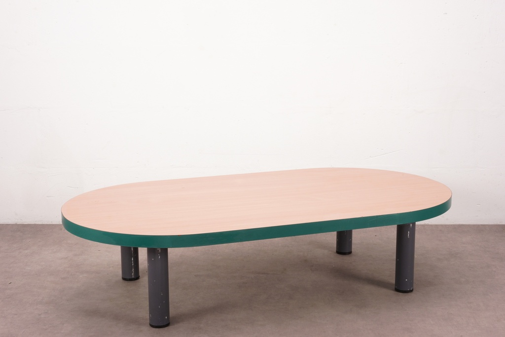 Oval Low Table with Green Trim and Metal Legs