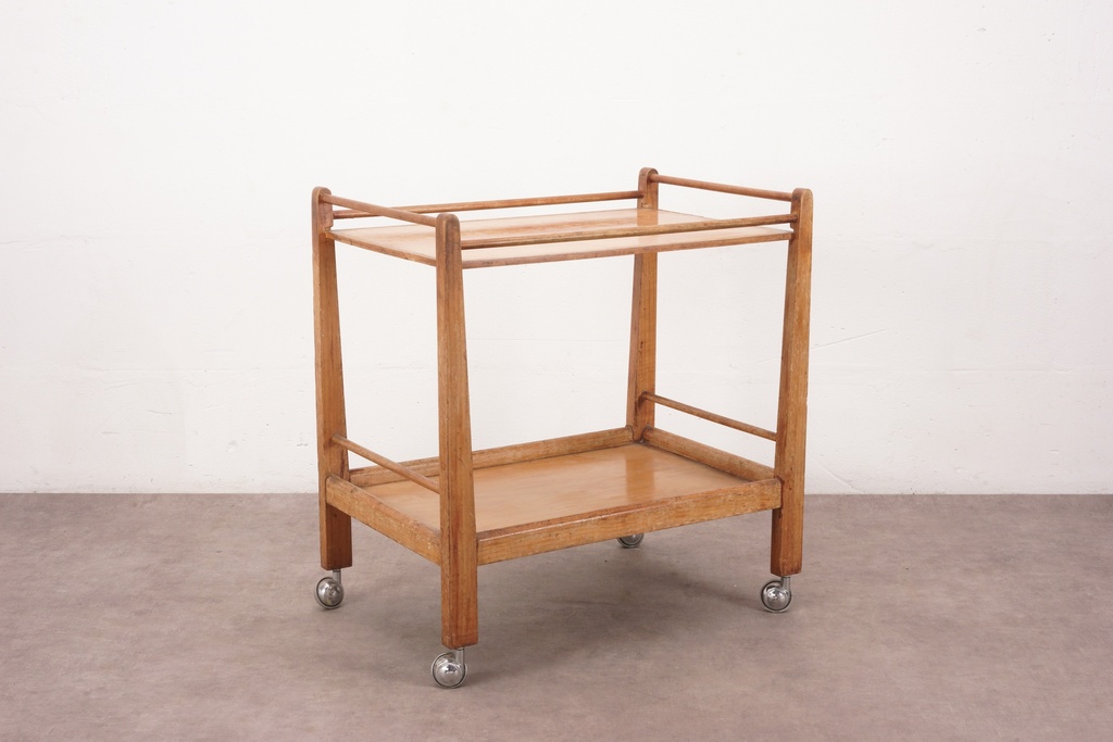 Mid-Century Wooden Rolling Tea Cart