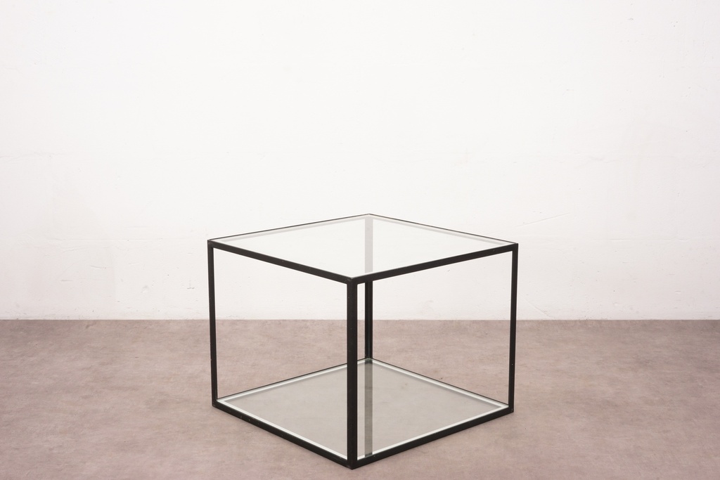Minimalist Glass Cube Table with Black Metal Frame