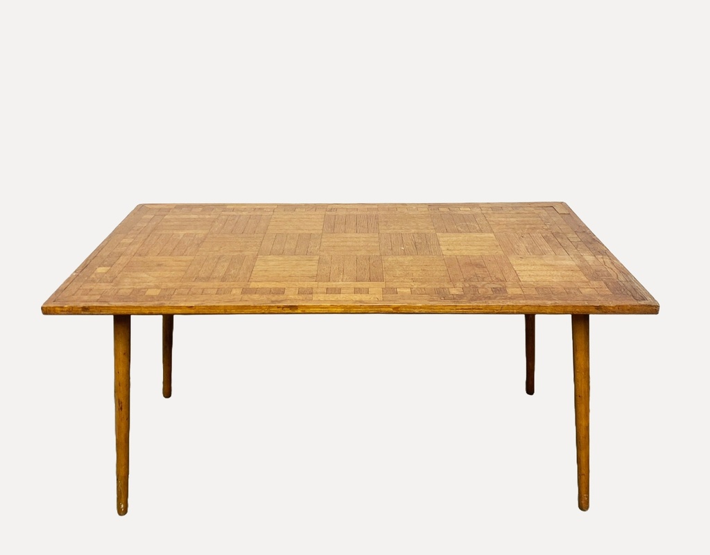 Mid-Century Square Wooden Dining Table with Geometric Parquet Design