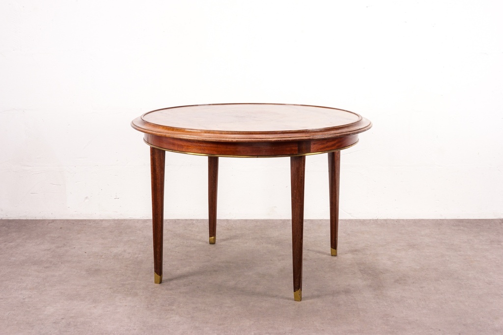 Vintage Round Mahogany Table with Brass-Capped Legs