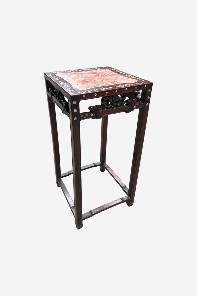 Antique Chinese Rosewood Side Table with Marble Inlay