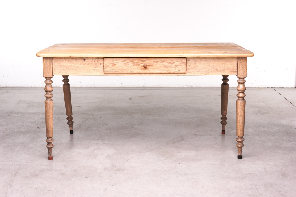 Rustic Pine Farmhouse Table with Single Drawer