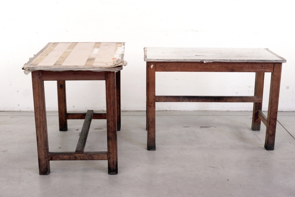 Rustic Distressed Work Tables Duo