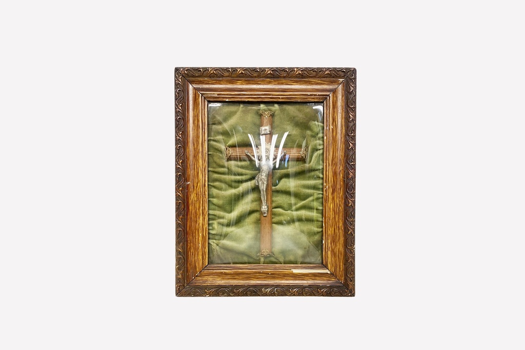 Ornate Framed Crucifix Display with Velvet Backing