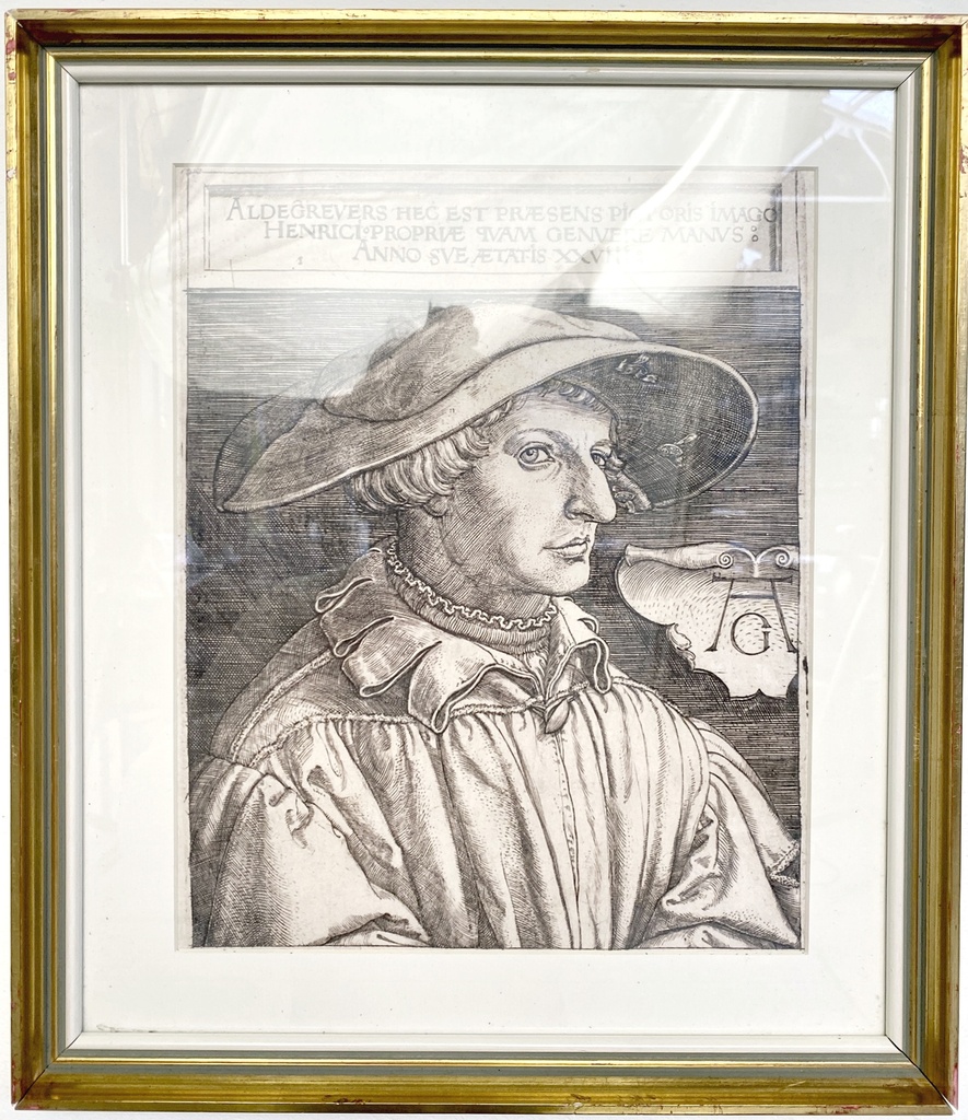 Renaissance Period Portrait Etching in Gilded Frame
