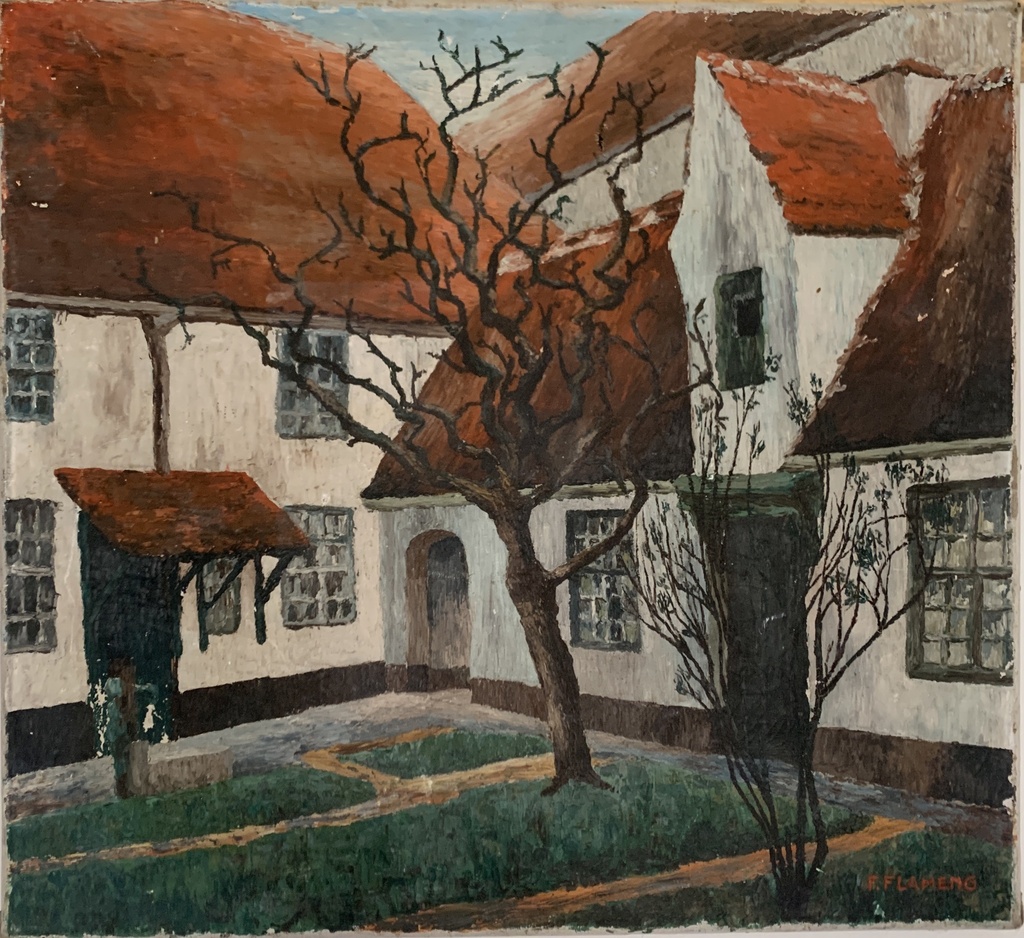 Rustic Courtyard with Bare Tree