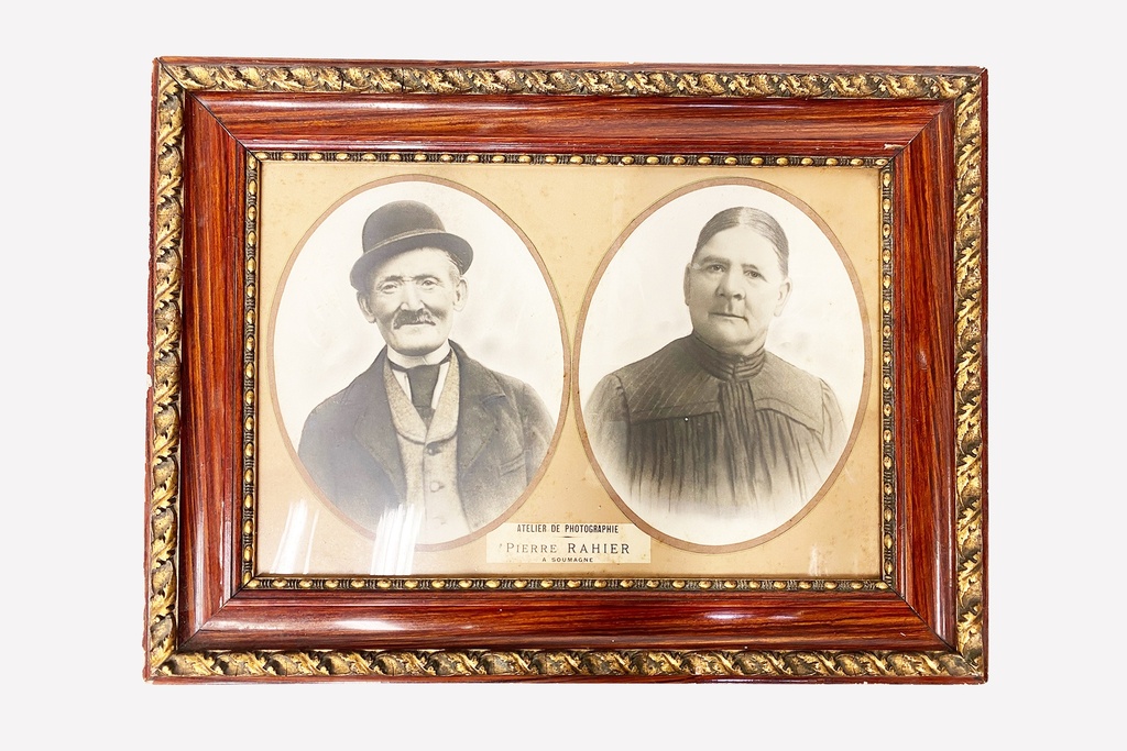 Antique Dual Oval Portrait in Ornate Wooden Frame