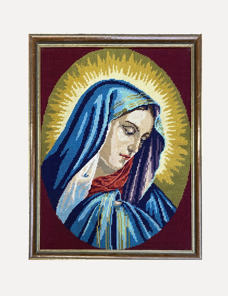 Framed Embroidered Holy Icon with Golden Halo