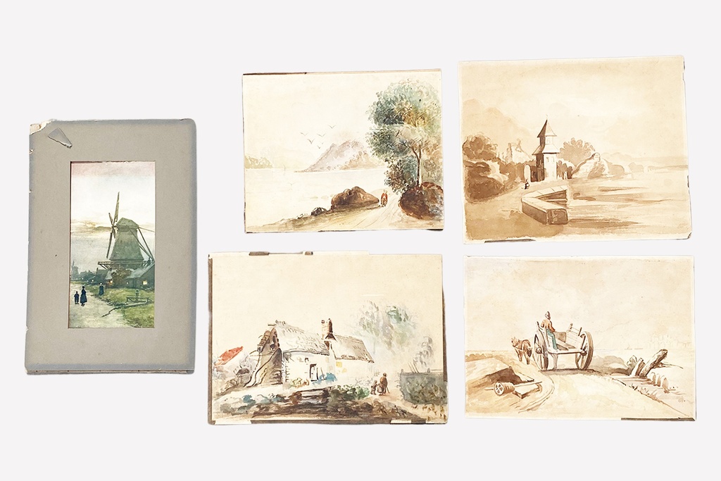Vintage European Watercolor Landscape Studies Set