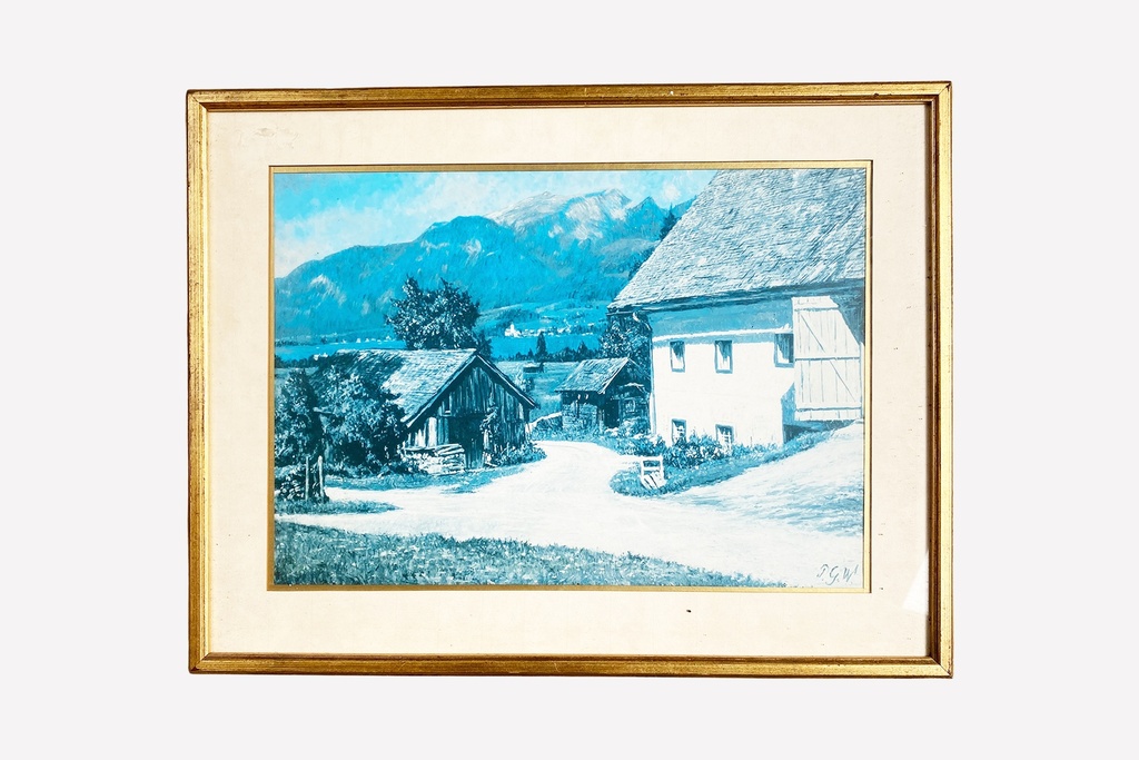 Rustic Countryside Landscape in Blue Tones