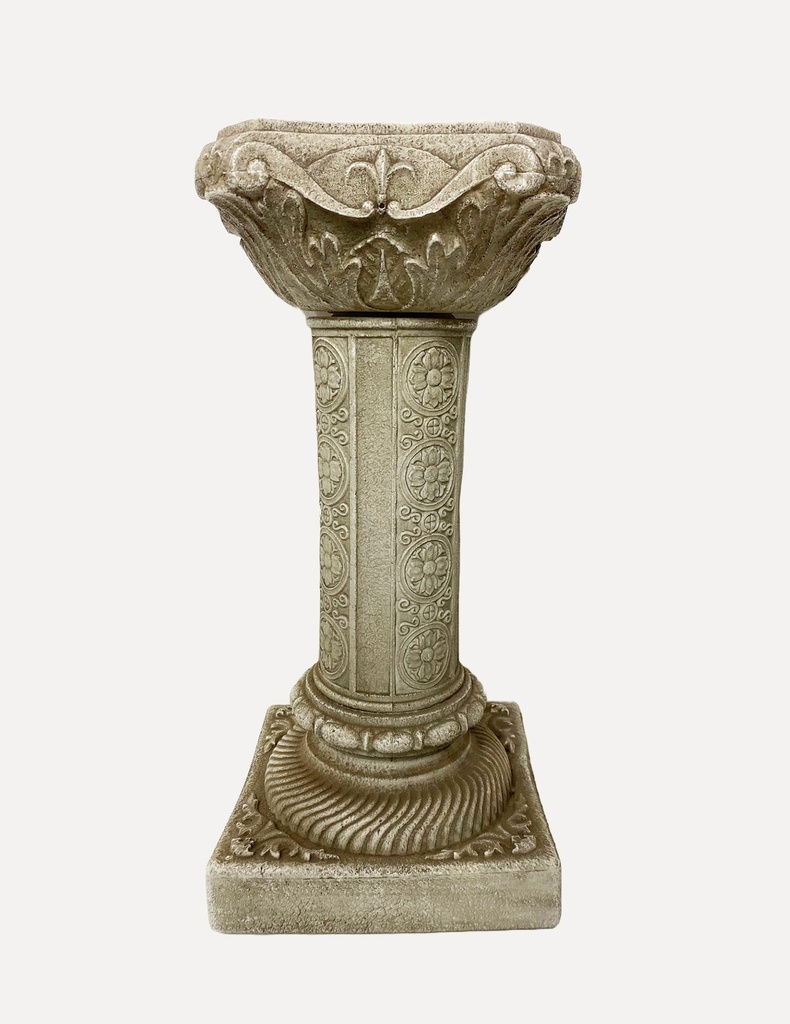 Ornate Stone Pedestal Birdbath