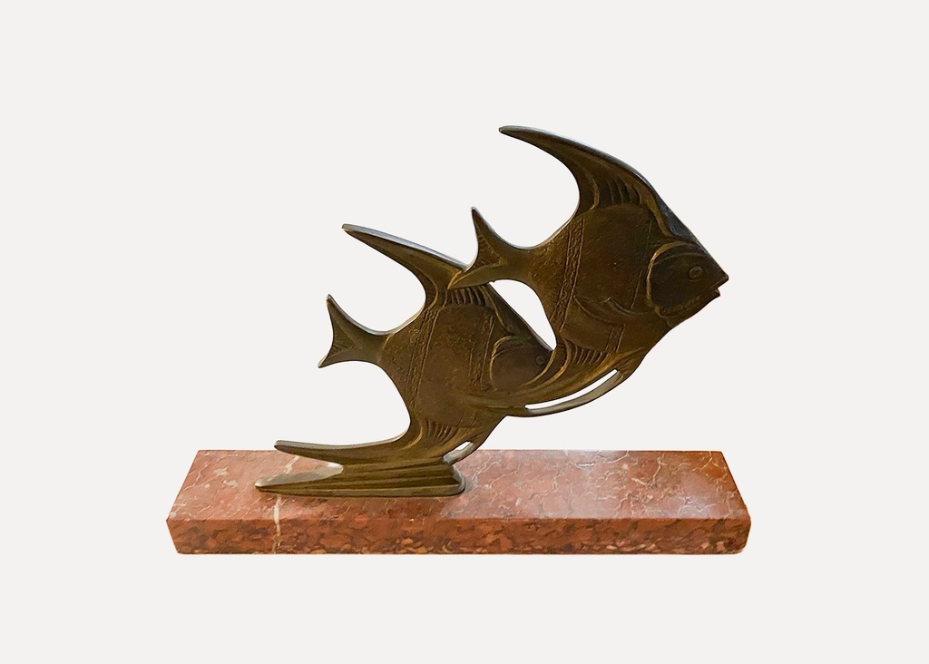 Bronze Angelfish Sculpture on Marble Base