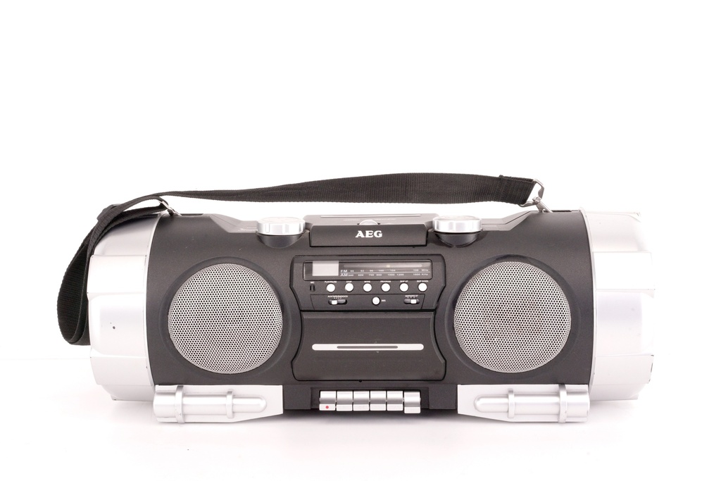 Retro Black and Silver Portable Boombox with Strap