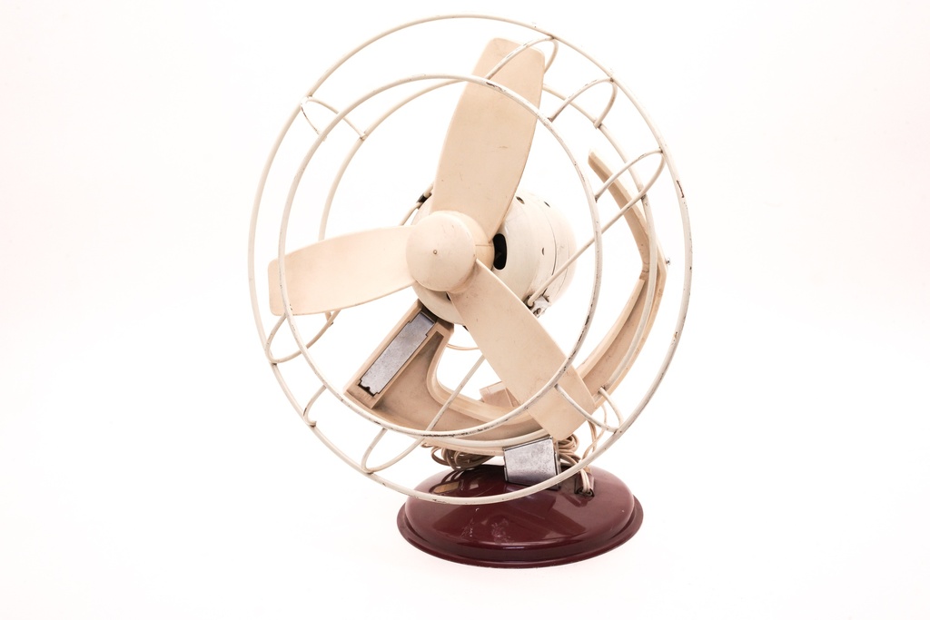 Vintage Cream Desk Fan with Metal Cage