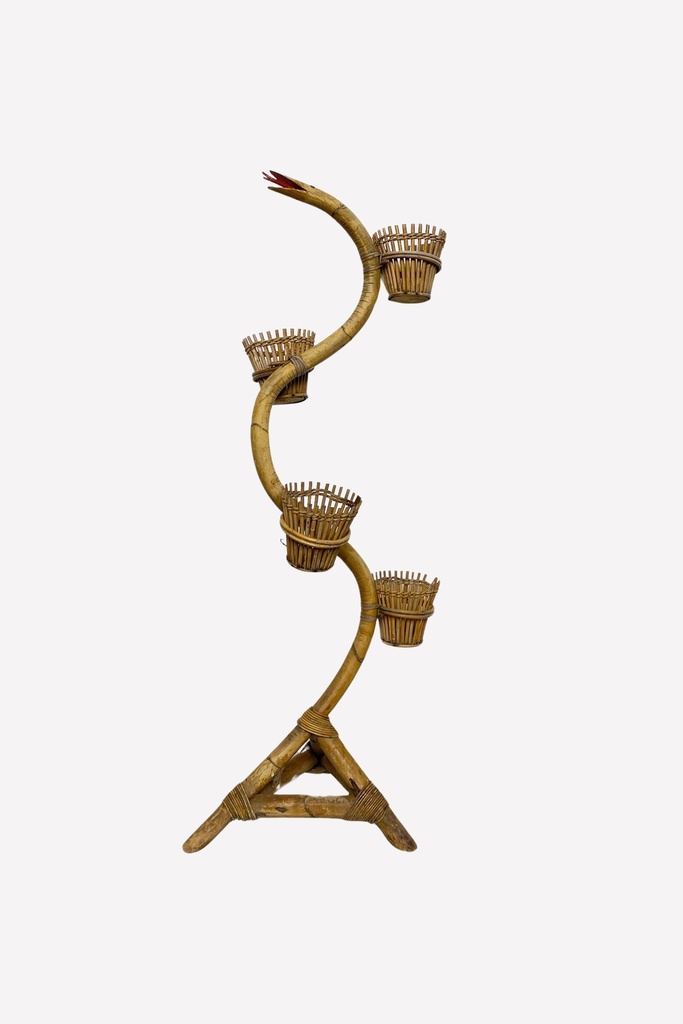 Rattan Serpent Plant Stand with Woven Basket Tiers