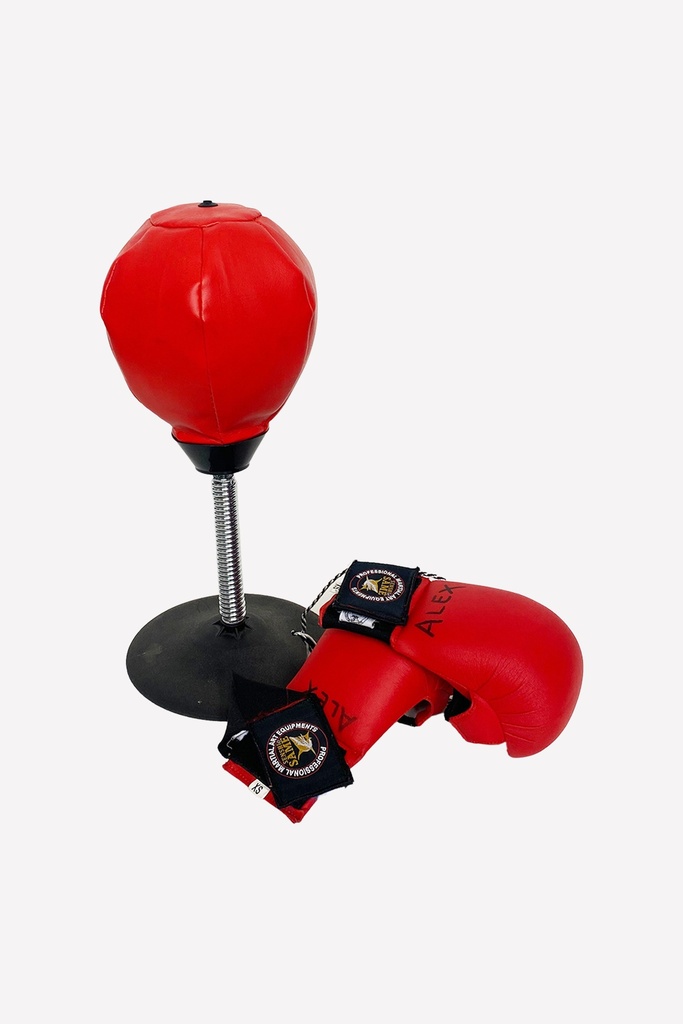 Red Boxing Gloves with Freestanding Punching Bag Set