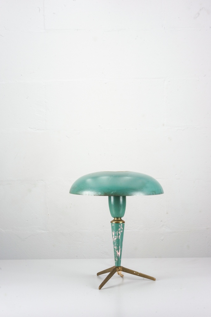 Vintage Green Mushroom Table Lamp with Brass Tripod Base