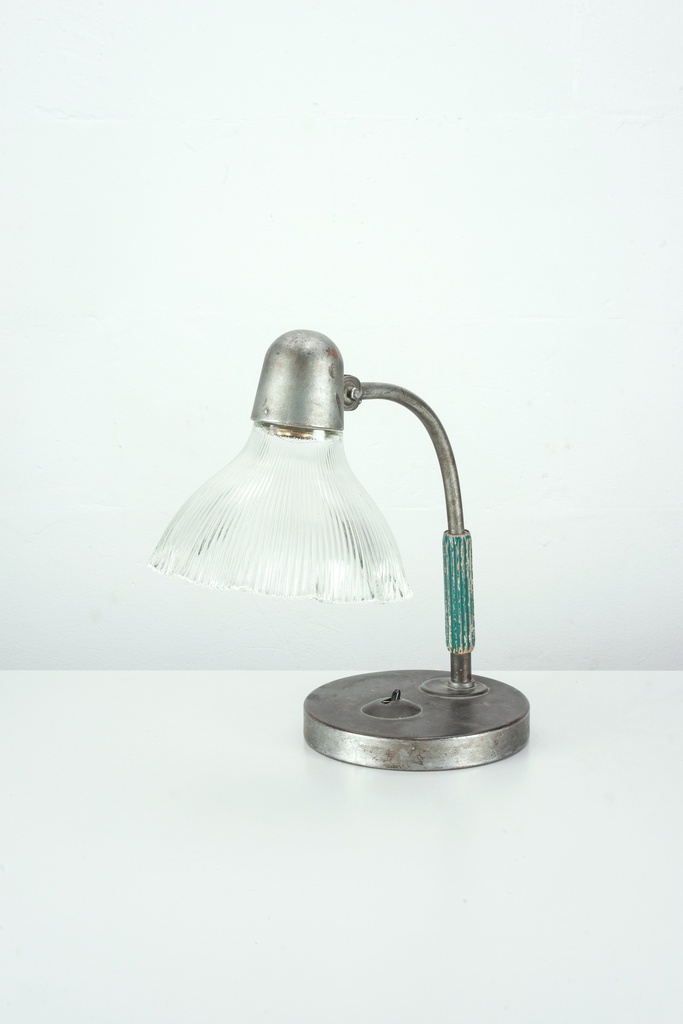 Vintage Industrial Desk Lamp with Ribbed Glass Shade