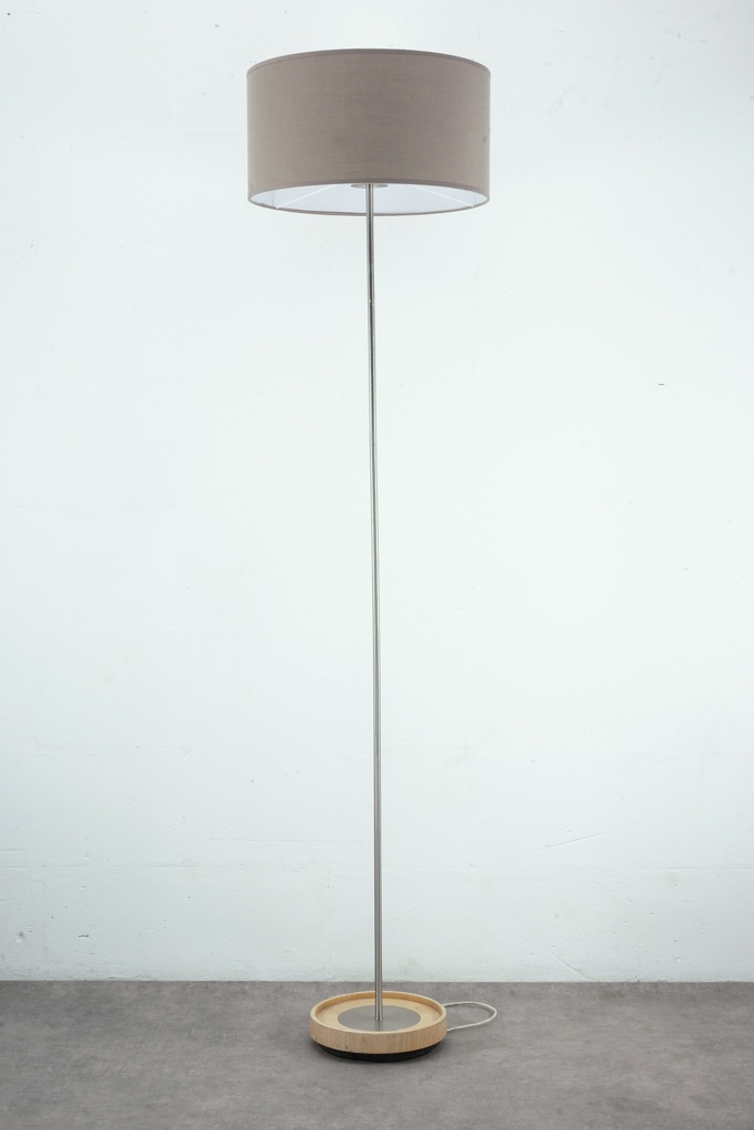 Modern Minimalist Floor Lamp with Beige Shade and Wooden Base