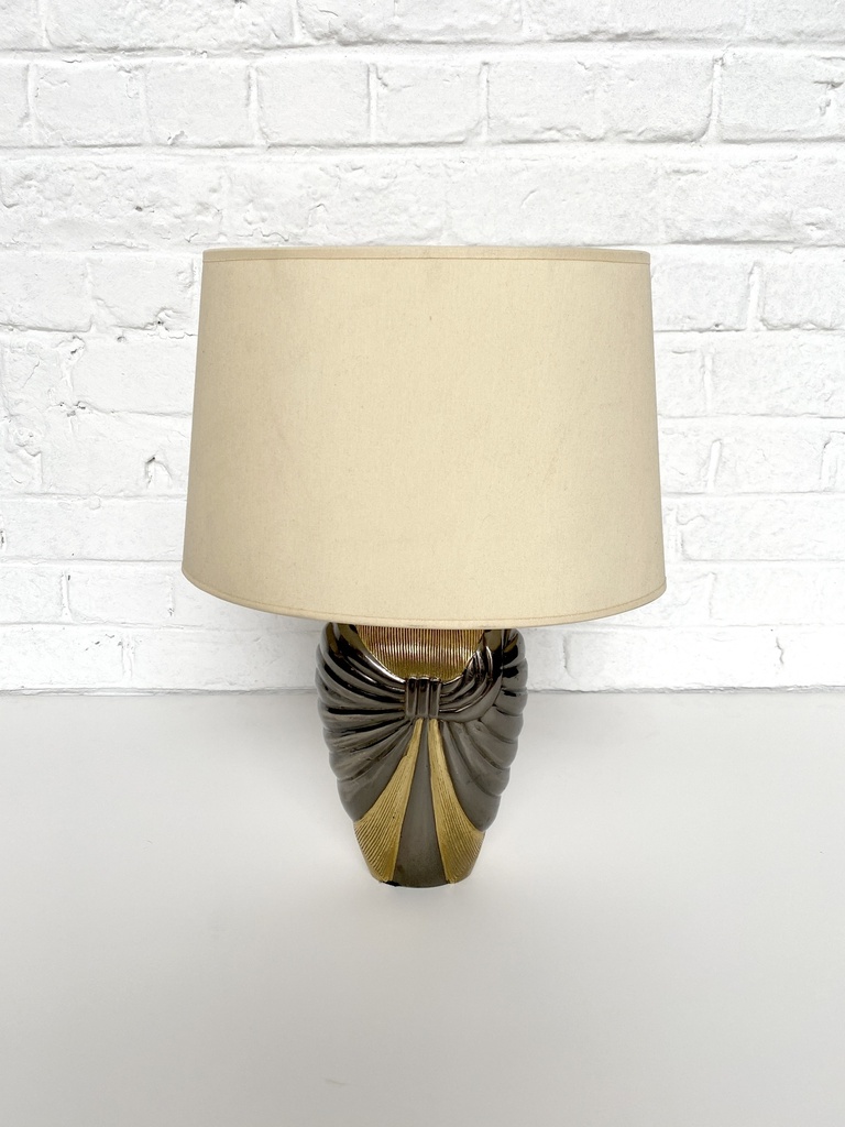 Art Deco Draped Ceramic Table Lamp with Neutral Shade