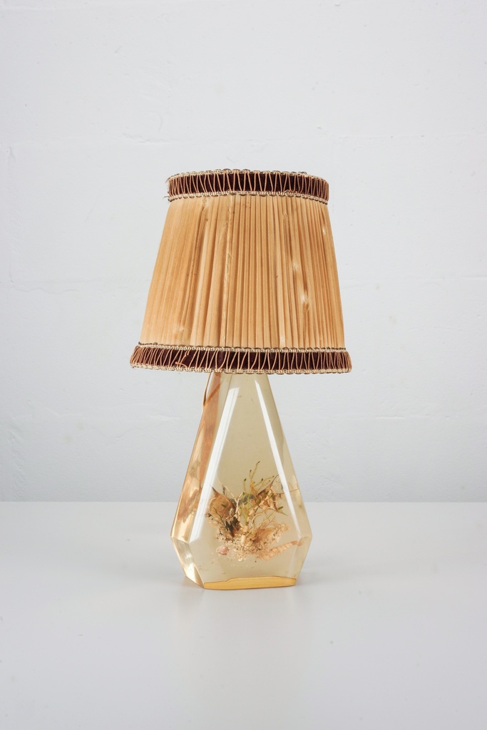 Mid-Century Resin Lamp with Dried Floral Base and Pleated Shade