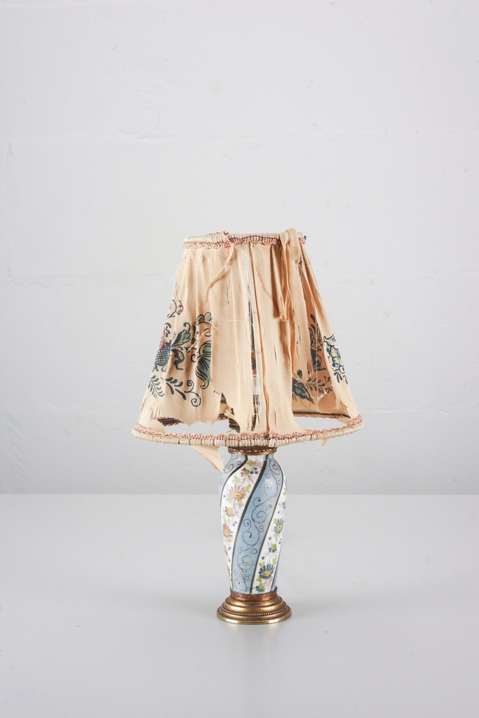 Vintage Floral Table Lamp with Distressed Fabric Shade