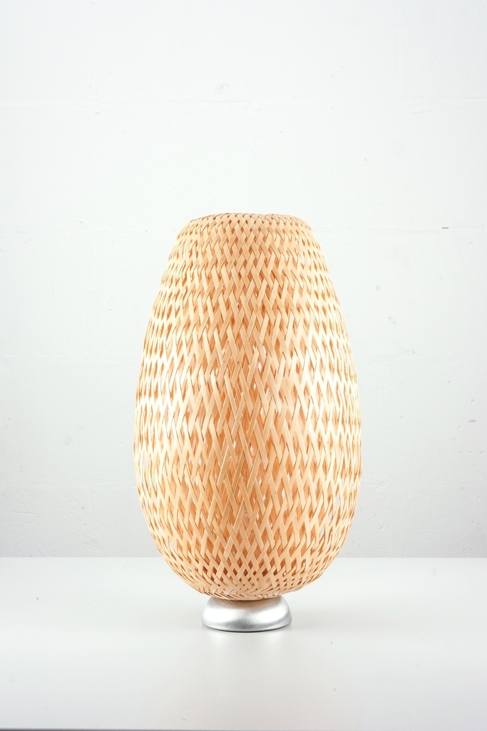 Woven Rattan Table Lamp with Silver Base