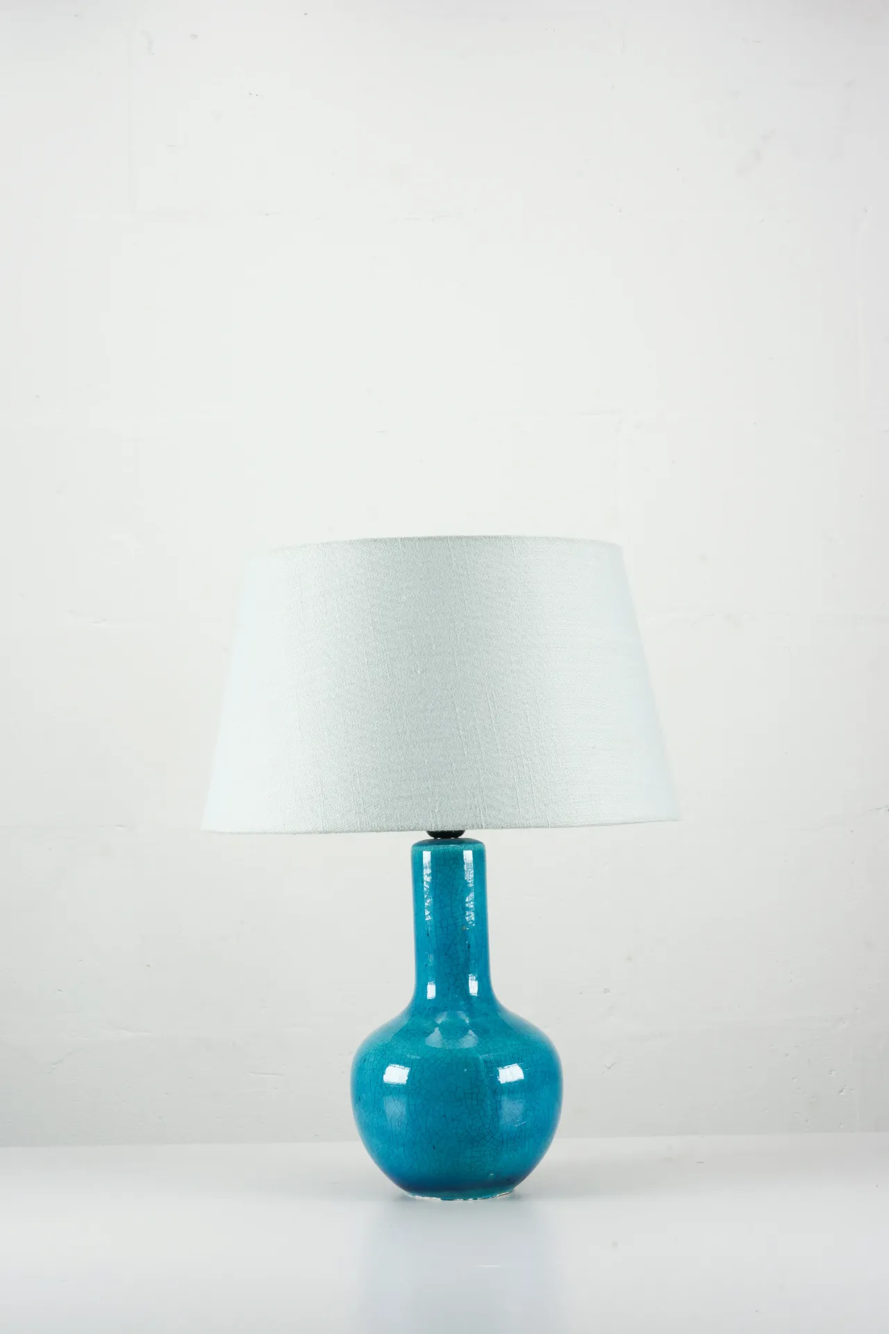 Cerulean Crackle Table Lamp with Linen Shade