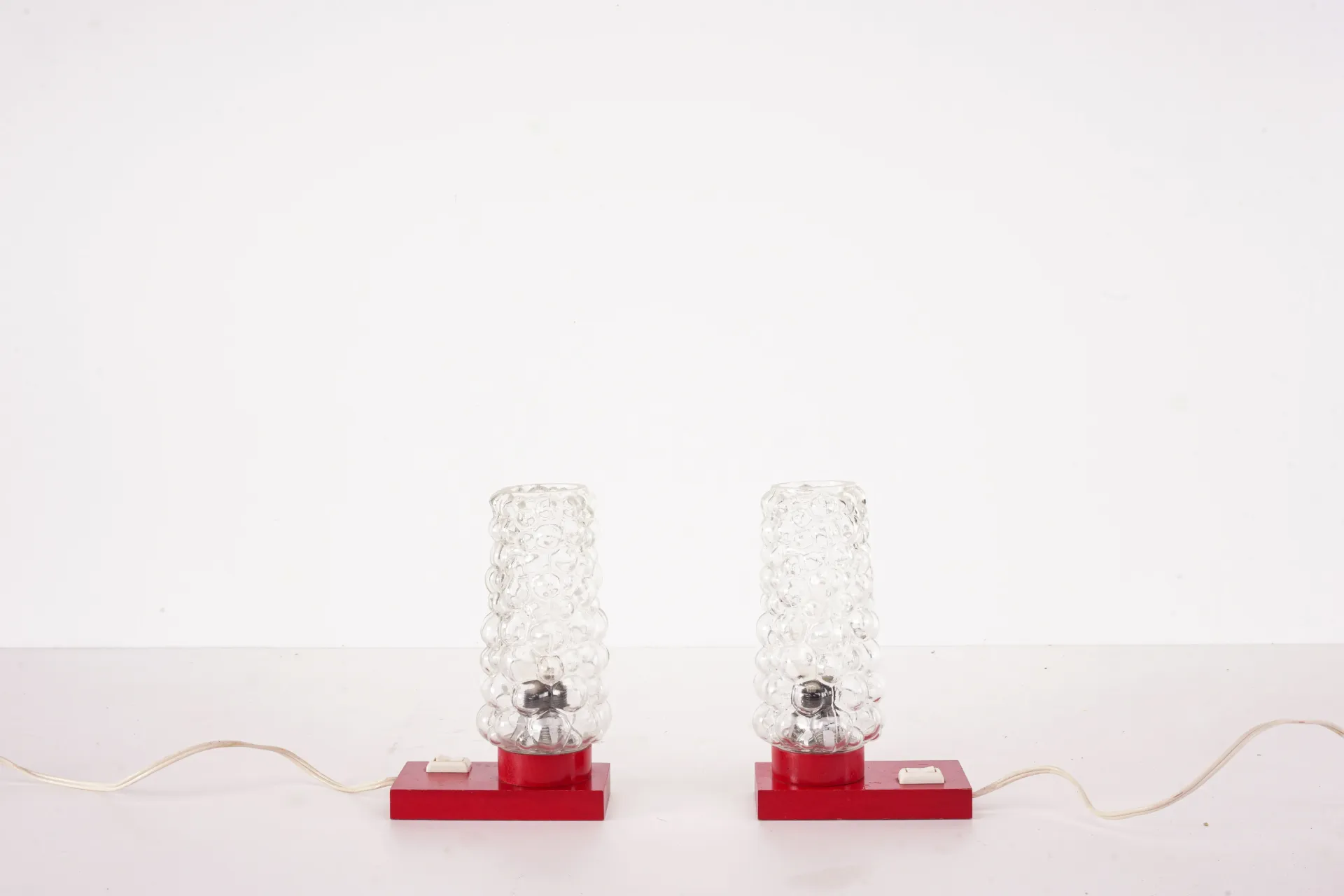 Mid-Century Modern Red Base Bubble Glass Table Lamp