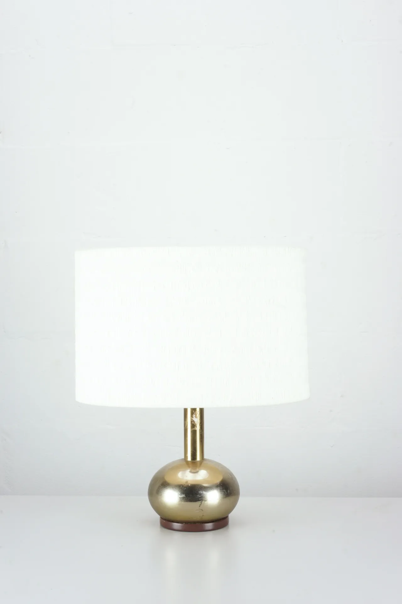 Mid-Century Brass Table Lamp with White Drum Shade